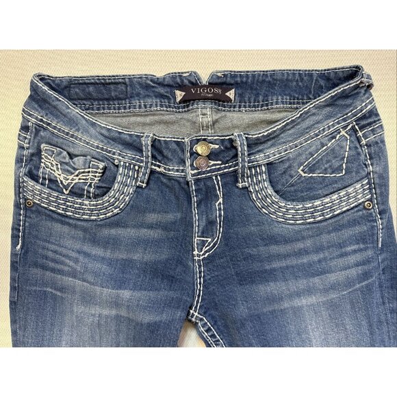 Vigoss Womens Capri Jeans Size 9 Mid-Rise Blue Denim Stretch Embroidered Pockets - Picture 6 of 12
